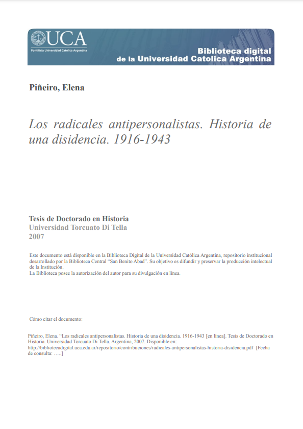 Los radicales antipersonalistas. Historia de una disidencia. 1916-1943 (ebook)