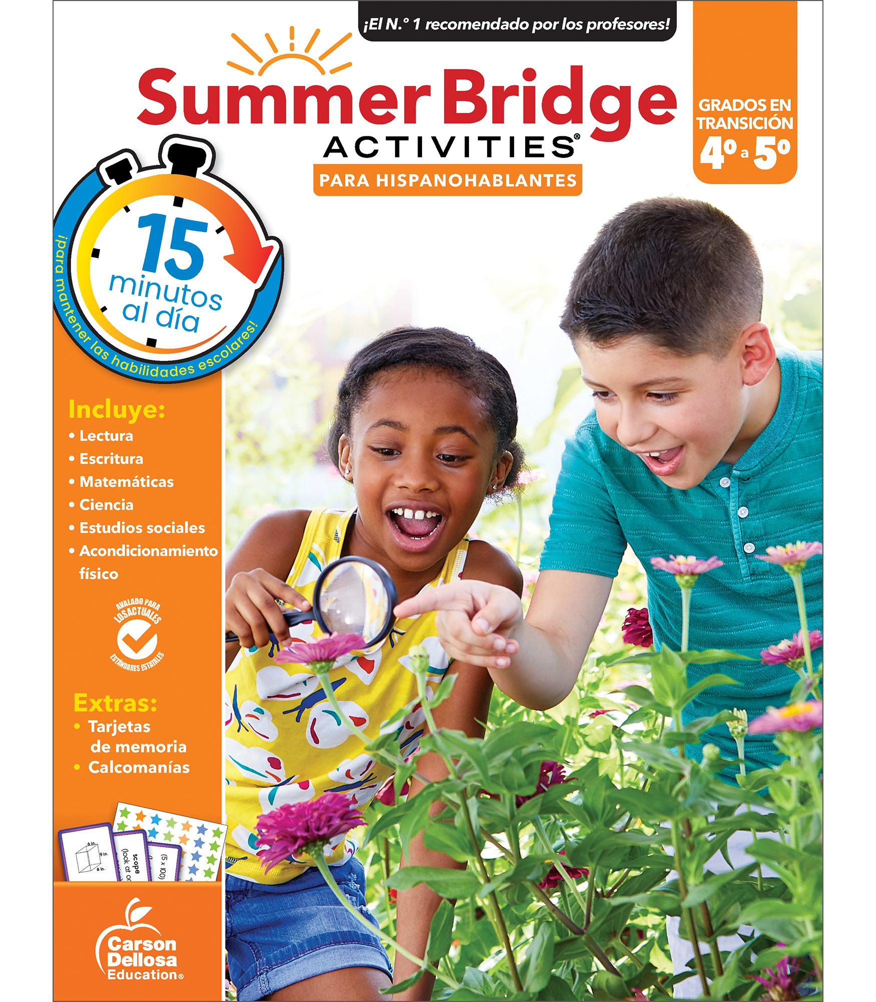Summer Bridge Activities Spanish 4th to 5th Grade Workbooks All Subjects, Activity Book With Math, Reading Comprehension, Science, Fitness, Social Studies, Writing Practice, and Flash Cards