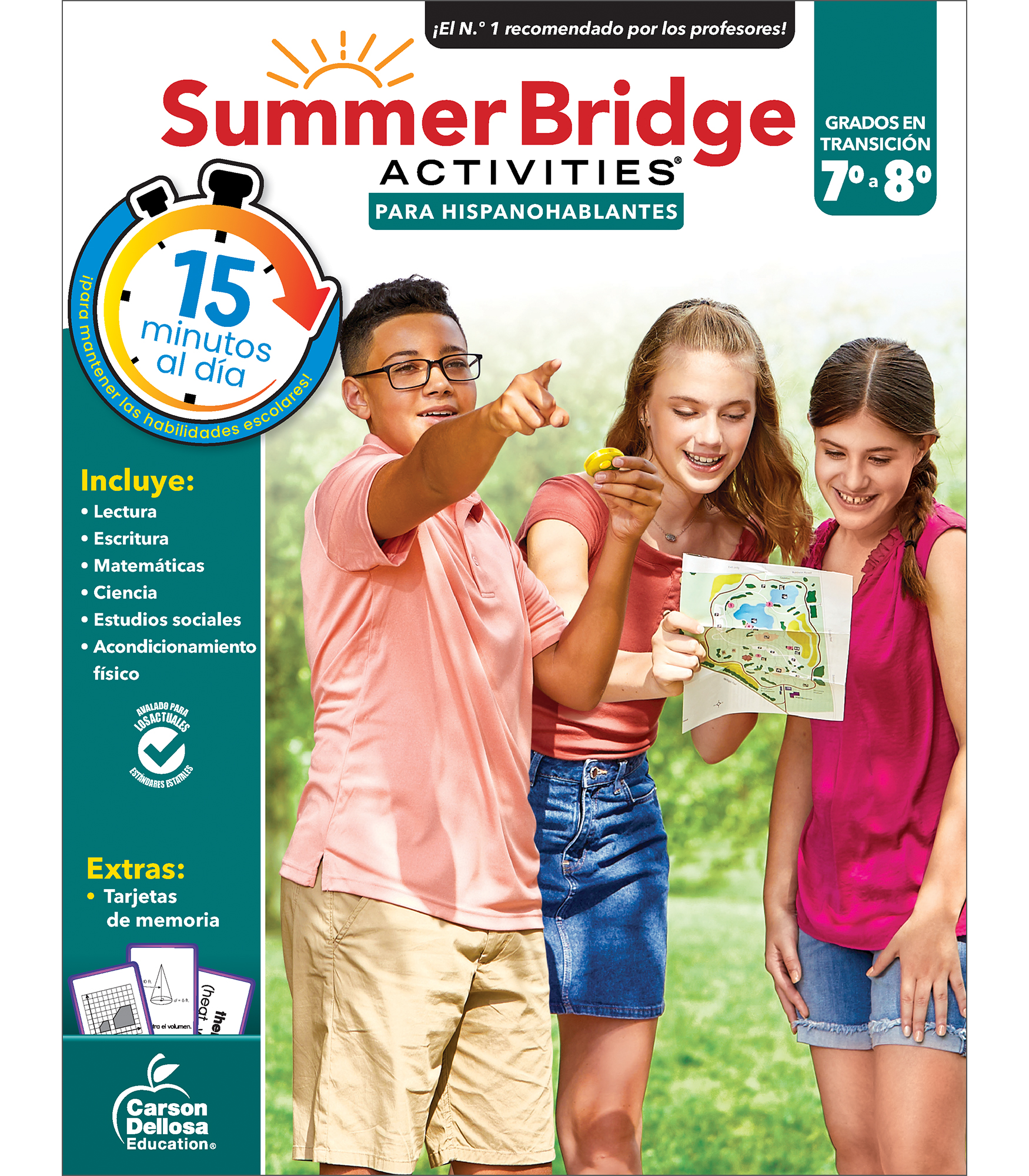 Summer Bridge Activities Spanish 7th to 8th Grade Workbooks All Subjects, Middle School Books With Math, Reading Comprehension, Science, Fitness, Social Studies, Writing Practice, and Flash Cards