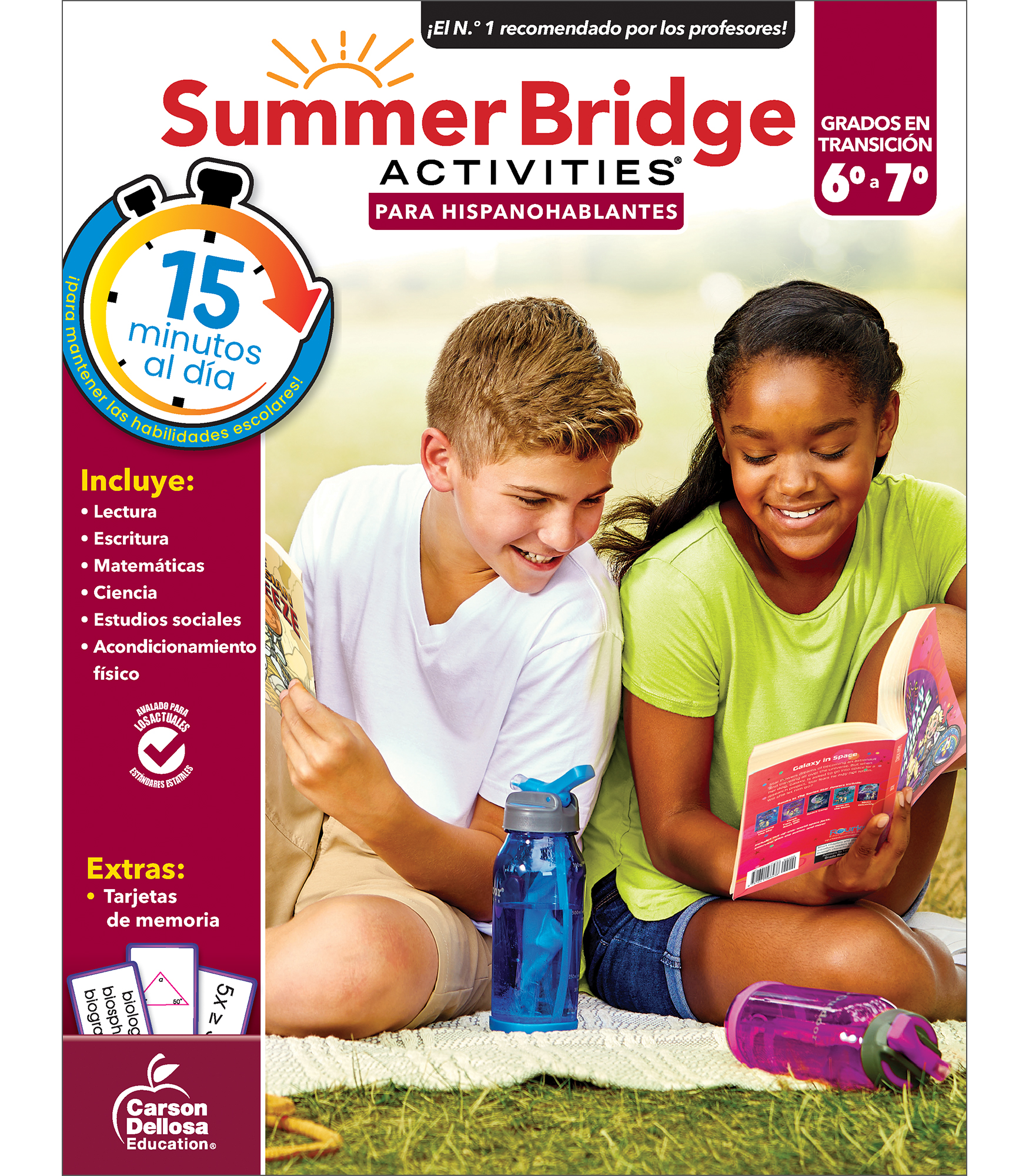 Summer Bridge Activities Spanish 6th to 7th Grade Workbooks All Subjects, Middle School Books With Math, Reading Comprehension, Science, Fitness, Social Studies, Writing Practice, and Flash Cards
