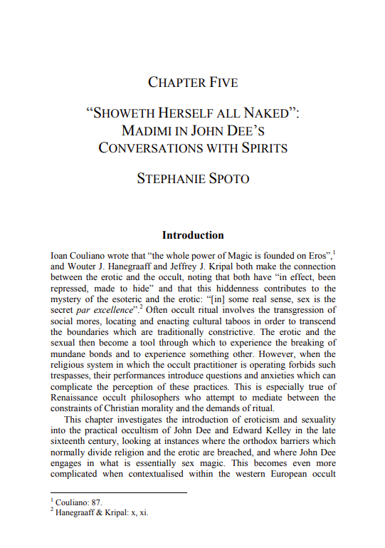 'Showeth Herself all Naked': Madimi in John Dee’s Conversations with Spirits