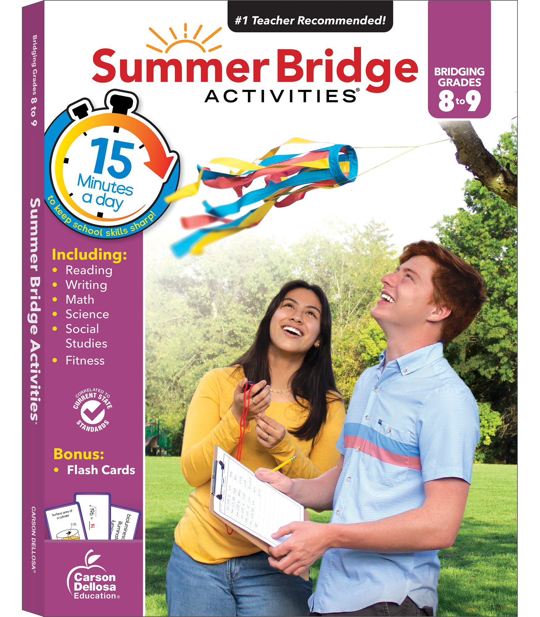 Summer Bridge Activities 8th to 9th Grade Workbooks All Subjects, Middle School Books With Math, Reading Comprehension, Science, Fitness, Social Studies, Writing Practice, and Flash Cards