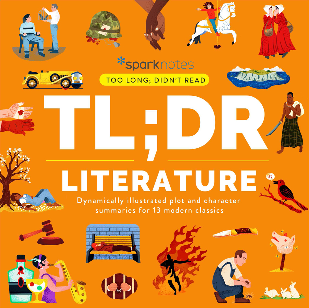 TL;DR Literature: Dynamically Illustrated Plot and Character Summaries for 13 Modern Classics (Too Long; Didn't Read)
