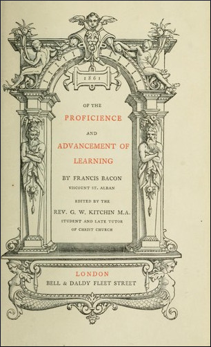 Of the Proficience and Advancement of Learning