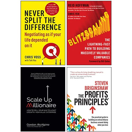 Never Split the Difference, Blitzscaling, Scale Up Millionaire, The Profits Principles 4 Books Collection Set (Paperback)