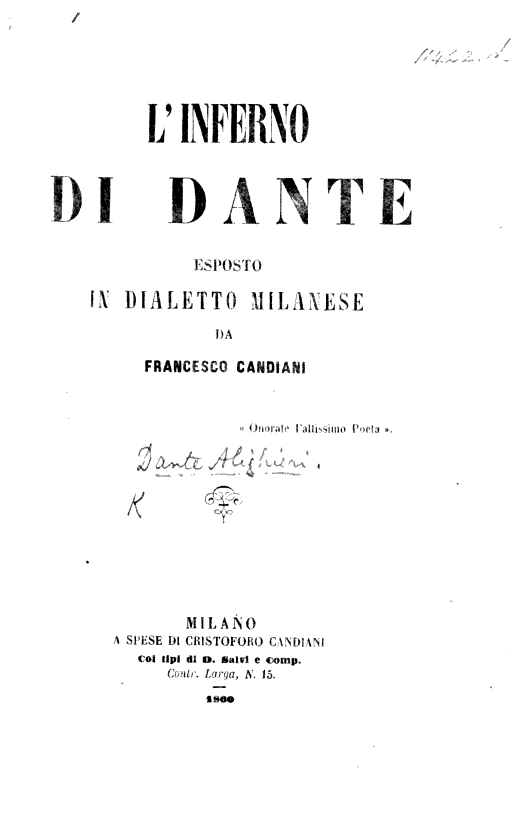 L'Inferno di Dante esposto in dialetto milanese