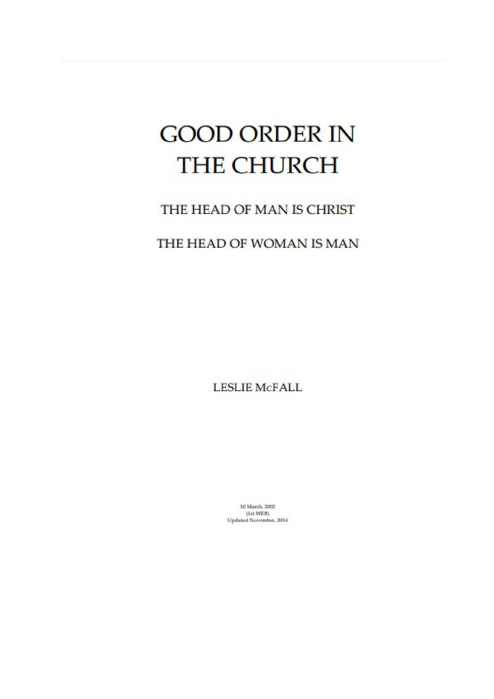 Good Order In the Church