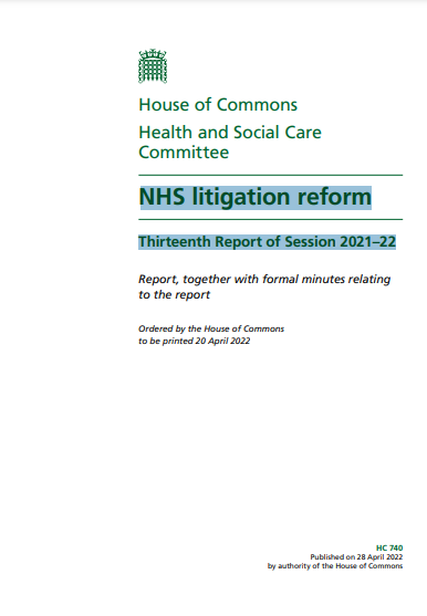 NHS litigation reform Thirteenth Report of Session 2021–22