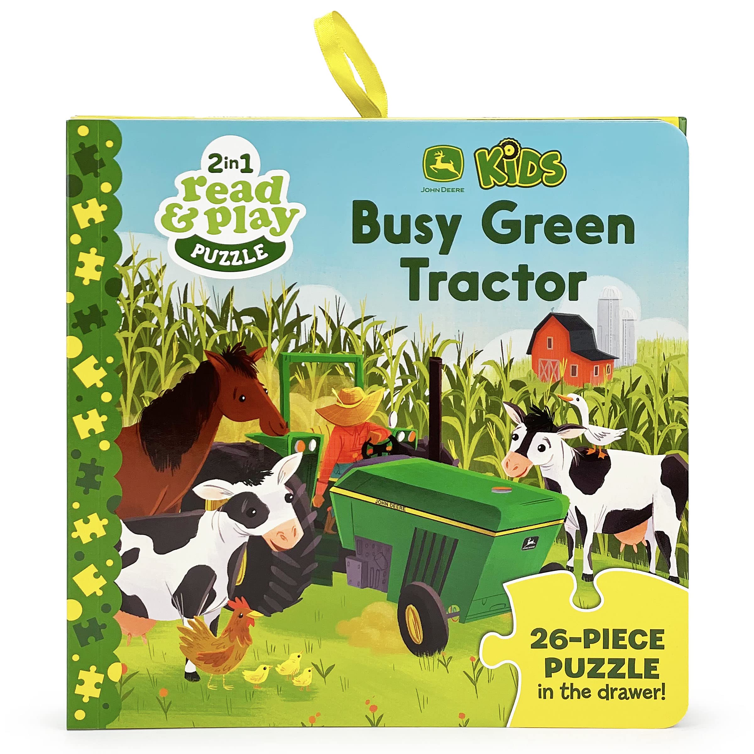 John Deere Busy Green Tractor 2-in-1 Read & Play Puzzle and Board Book for Toddlers and Preschoolers, Ages 2-5 (John Deere Kids: 2 in 1 Read & Play)
