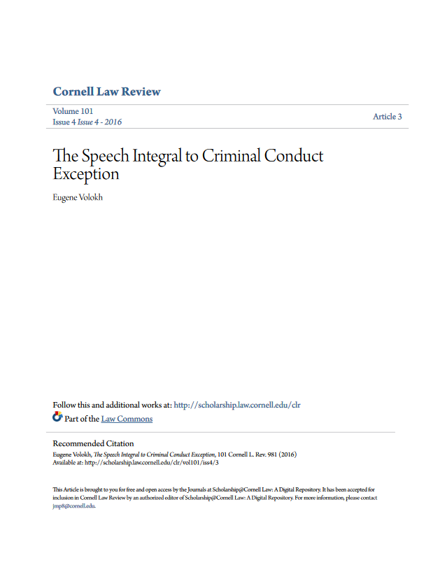 The Speech Integral to Criminal Conduct Exception (ebook)