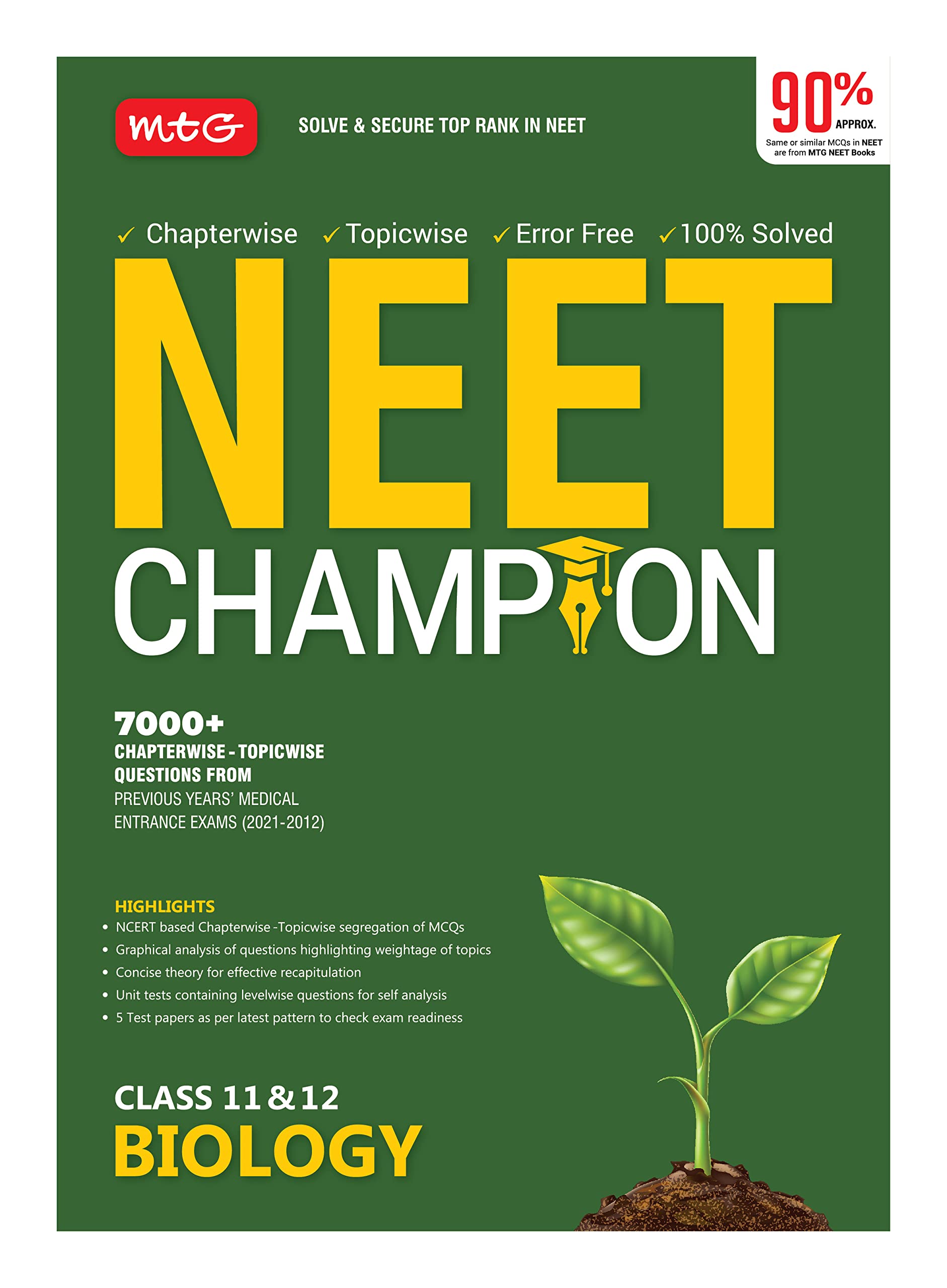 MTG NEET Champion Biology Book Latest Revised Edition 2022, 100% Solved Question Bank of last 10 years (Paperback)