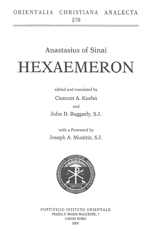Anastasius of Sinai: Hexaemeron (Orientalia Christiana Analecta 278)