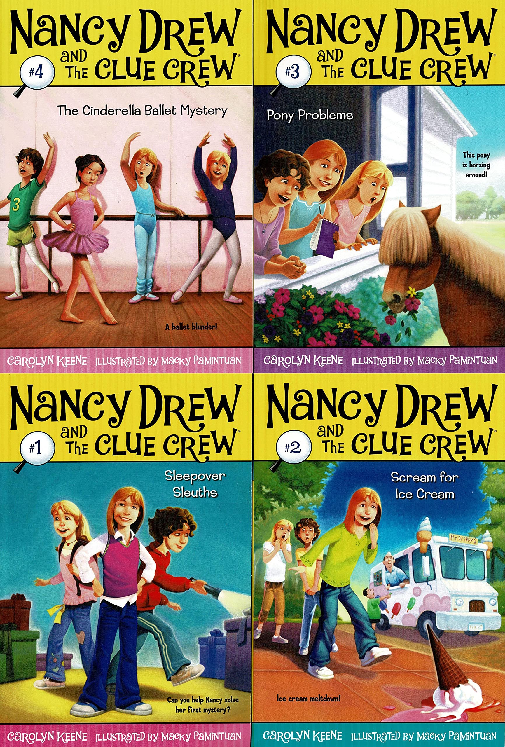 Nancy Drew and the Clue Crew - The Cinderella Ballet Mystery, Pony Problems, Sleepover Sleuths, Scream for Ice Cream vol.1-4 - Children's Book(Set of 4 Books)