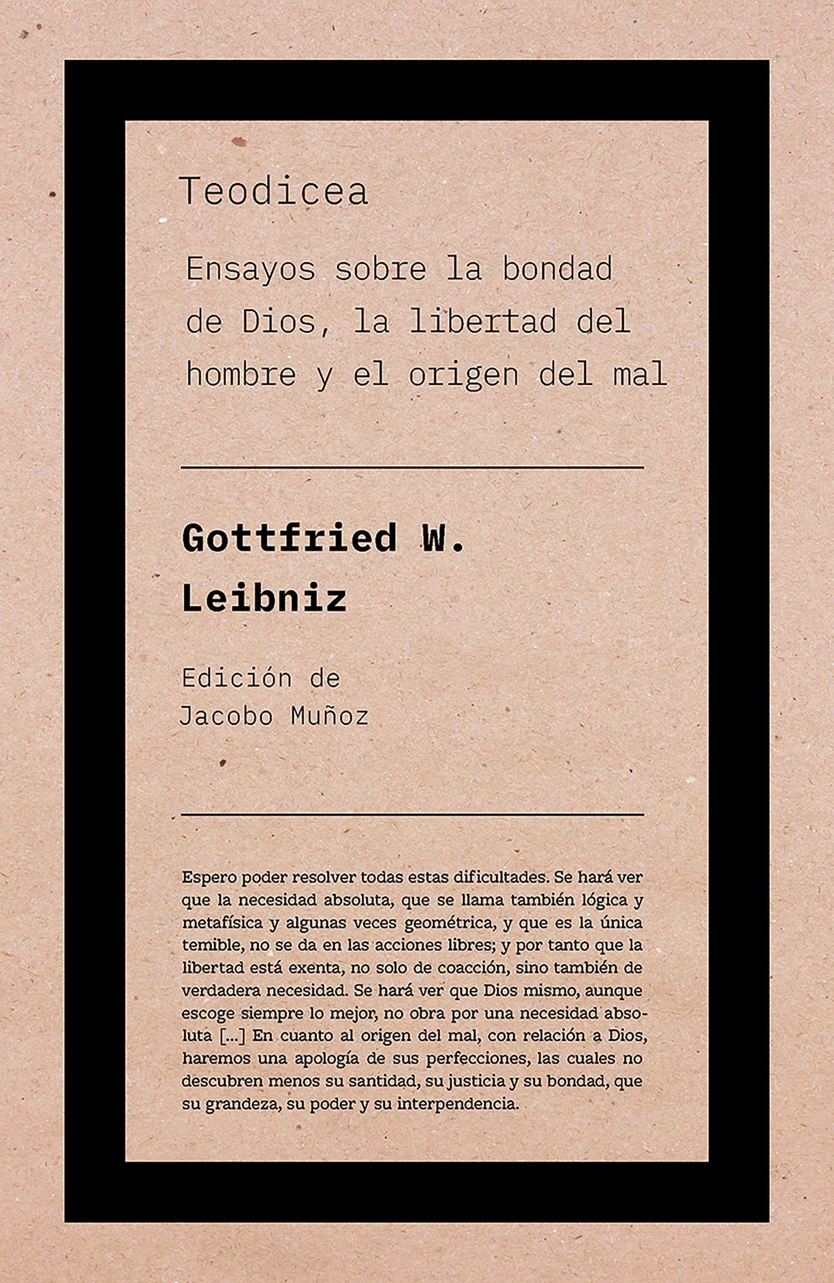 Portada de Teodicea: Ensayos sobre la bondad de Dios, la libertad del hombre y el origen del mal, de Gottfried Wilhelm Leibniz