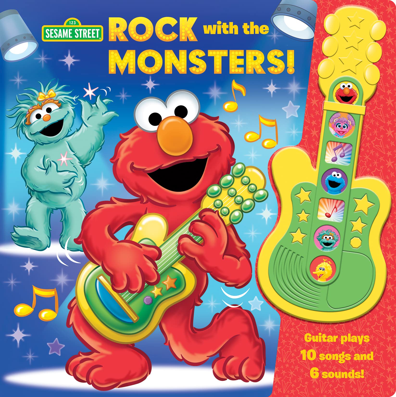 Sesame Street Elmo, Big Bird, Cookie Monster, and More! - Rock with the Monsters! - Board Book with Interactive Sound Toy Guitar - Includes Theme Song - PI Kids (Board book)