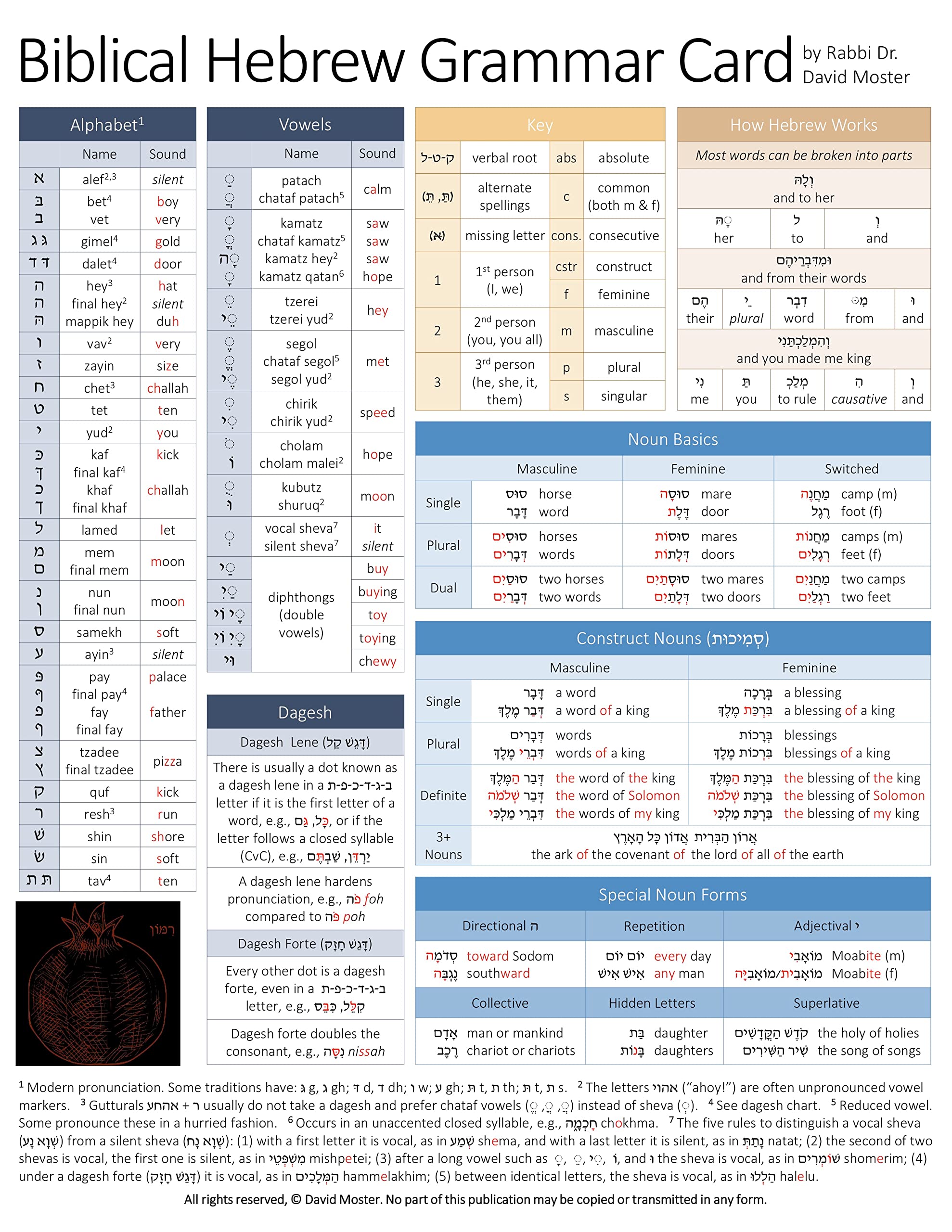 Biblical Hebrew Grammar Card (Paperback)