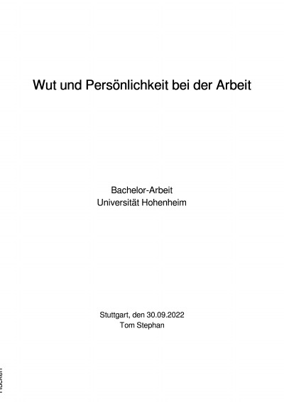 Wut und Persönlichkeit bei der Arbeit: Bachelor-Arbeit