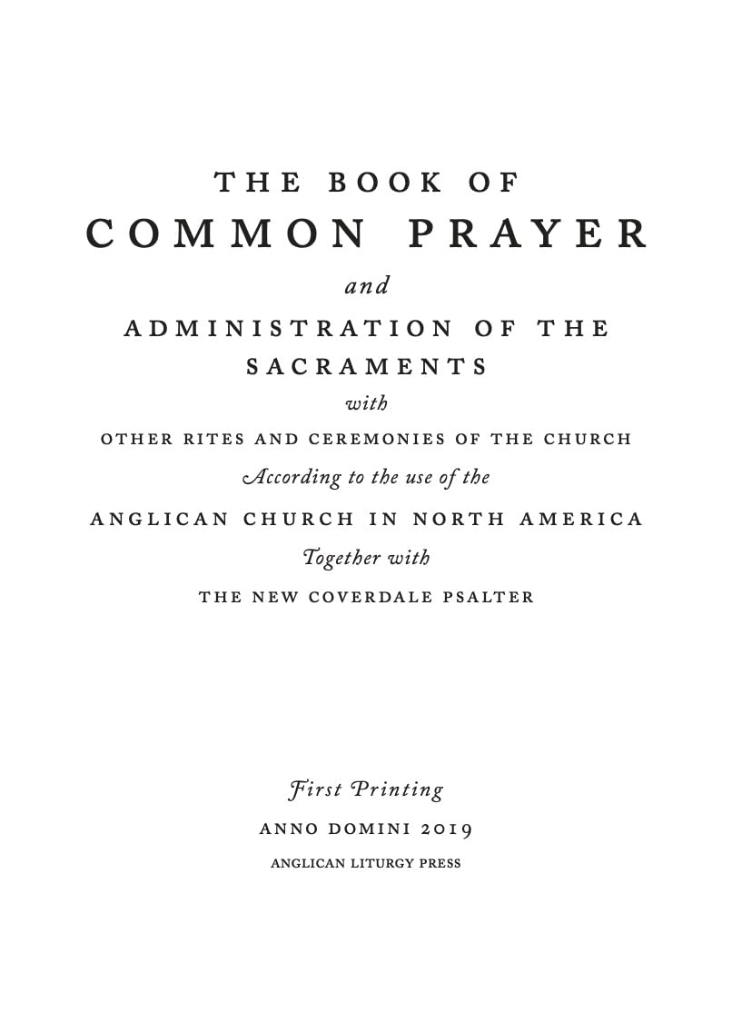 The Book of Common Prayer (2019): Anglican Church in North America