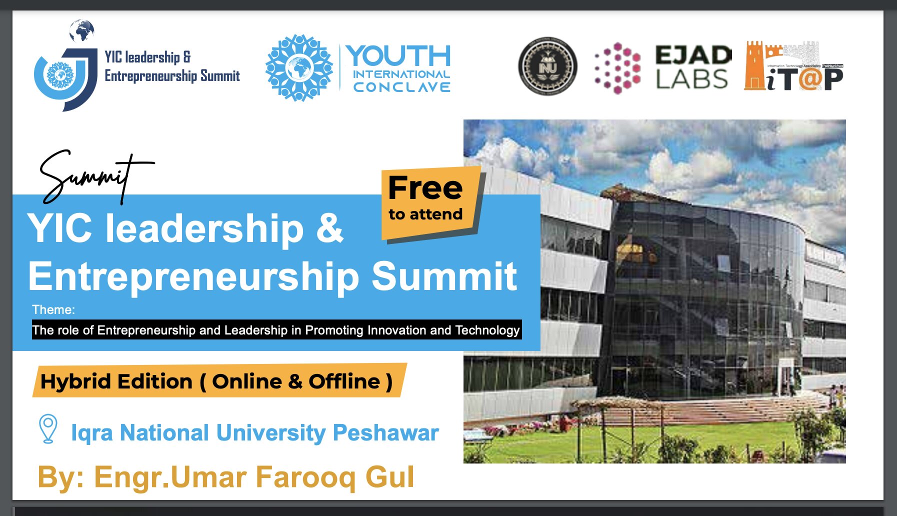 YIC Leadership & Entrepreneurhsip Summit | Educating Peshwar's Youth to achieve there Goals by Engr. Umar Farooq Gul