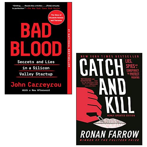Bad Blood By John Carreyrou And Catch and Kill By Ronan Farrow 2 Books Collection Set (Paperback)