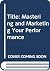 Mastering and Marketing You...