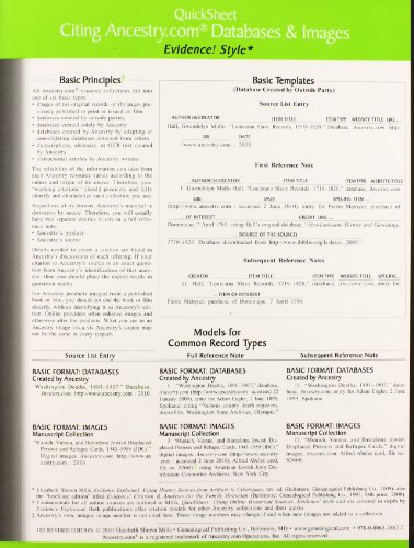 Quicksheet Citing Ancestry.com Databases & Images (Cards)