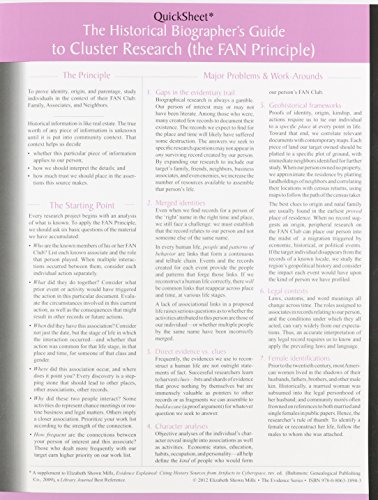 Quicksheet: The Historical Biographer's Guide to Cluster Research (the FAN Principle)