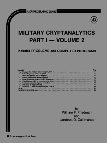 Military Cryptanalytics, Part I, Volume 2 (Paperback)