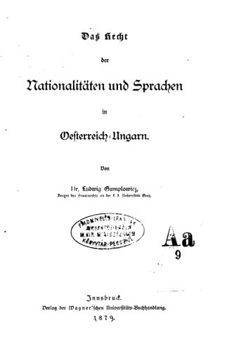 Das Recht der Nationalität und Sprachen in Oesterreich-Ungarn (German Edition)