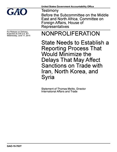 Nonproliferation: State Needs to Establish a Reporting Process That Would Minimize the Delays That May Affect Sanctions on Trade with Iran, North Korea, and Syria (Paperback)