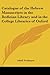 Catalogue of the Hebrew Manuscripts in the Bodleian Library and in the College Libraries of Oxford