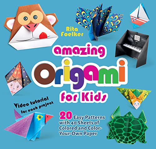Amazing Origami for Kids: 20 Easy Patterns with 40 Sheets of Colored and Color-Your-Own Paper (Happy Fox Books) Fun, Creative Paper-Crafting Kit for Kids Age 6-9, with Easy-Fold Lines and Video Access