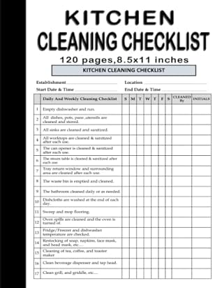 Kitchen Cleaning Checklist: Daily Kitchen Cleaning Log Book & Schedule For Commercial Kitchen & Food Businesses