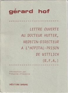 Lettre ouverte au docteur Hutter, médecin-directeur à l'Hôpital-prison de Wittlich (RFA )‎