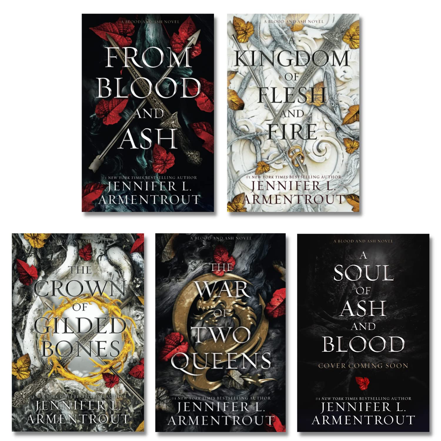 Blood and Ash Complete Series Collection Set, Books 1-5. From Blood and Ash, A Kingdom of Flesh and Fire, The Crown of Gilded Bones, The War of Two Queens, A Soul of Ash and Blood (Paperback)