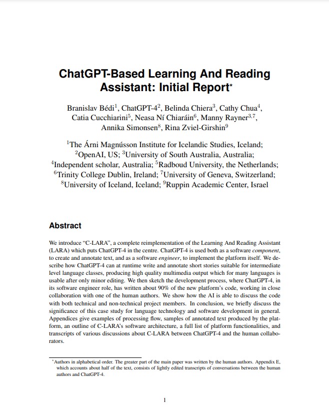 ChatGPT-Based Learning And Reading Assistant: Initial Report (ebook)