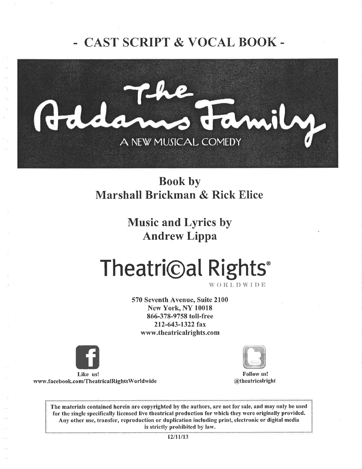 The Addams Family: A New Musical Libretto / Vocal Book