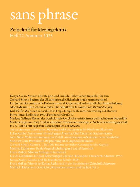 Sans Phrase - Zeitschrift für Ideologiekritik Heft 22, Sommer 2023 (Paperback)