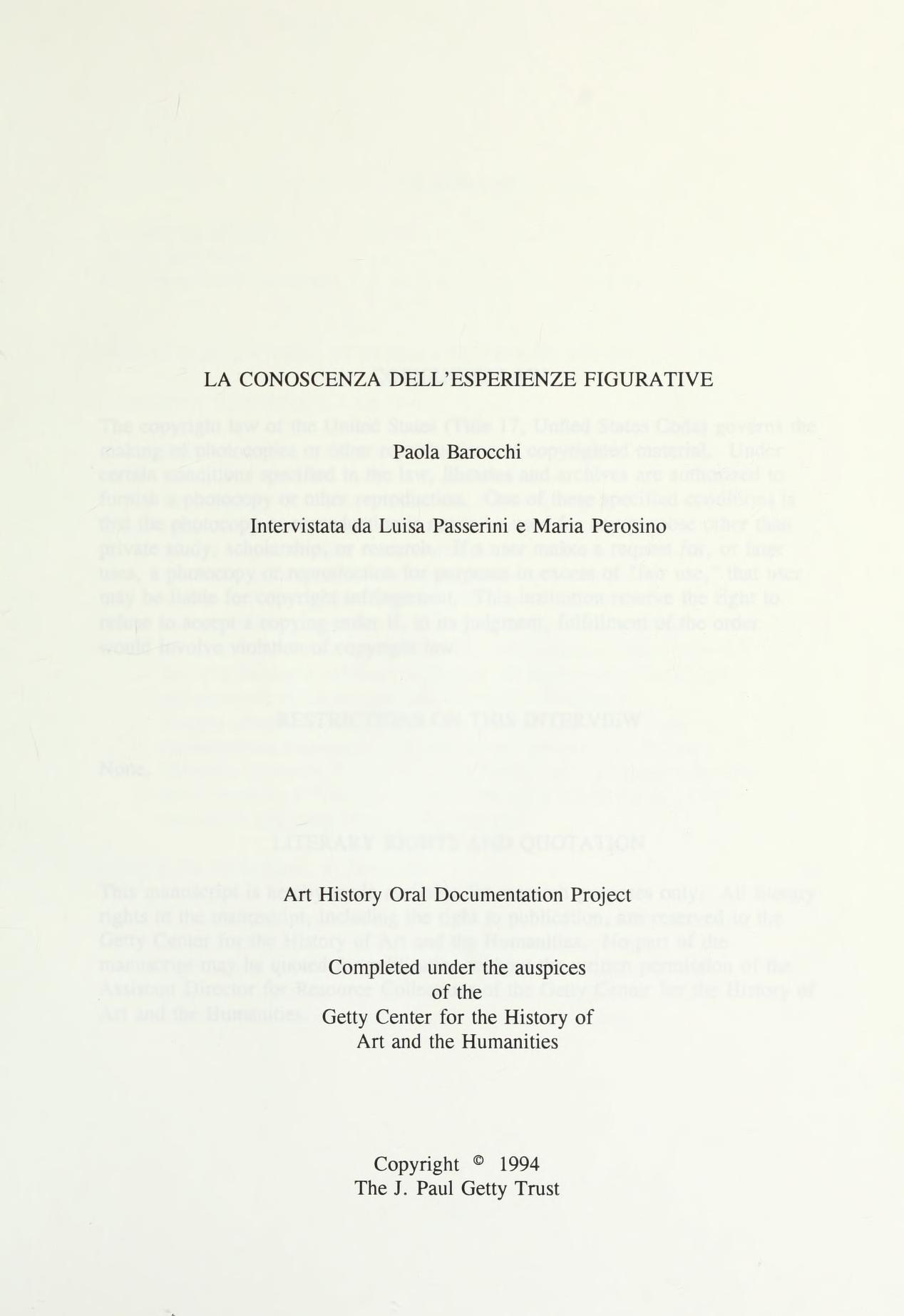 La conoscenza dell'esperienze figurative