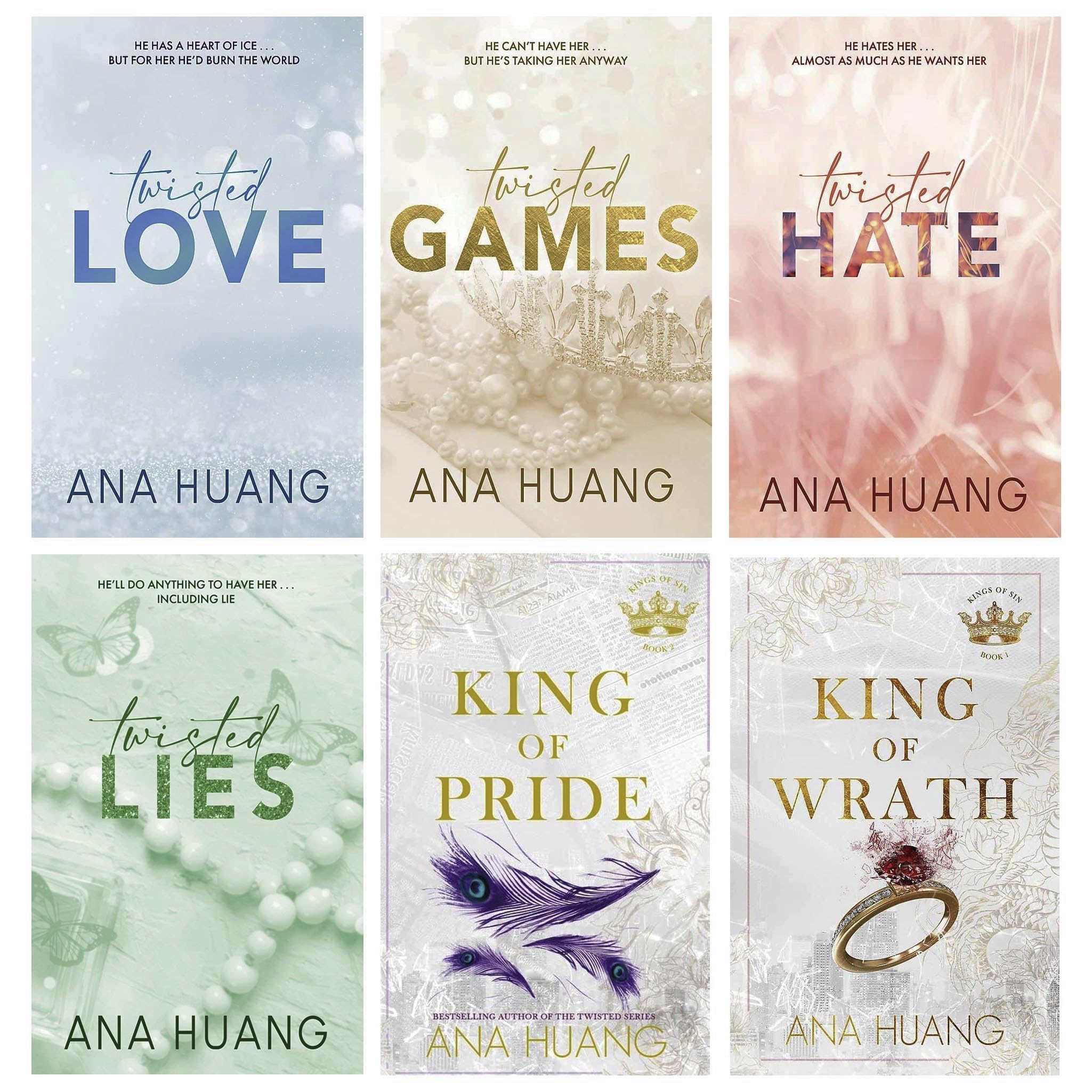 Ana Huang 6 Books Collection Set (Twisted Love, Twisted Games, Twisted Hate, Twisted Lies, King of Pride & King of Wrath)