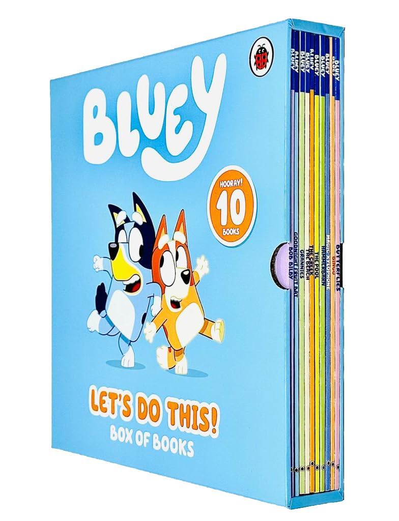 Bluey Let's Do This! Box of Books 10 Books Collection Box Set (Butterflies, Bingo, Magic Xylophone, Hammerbarn, The Pool, Creek, Beach, Grannies, Goodnight Fruit Bat & Bob Bilby)