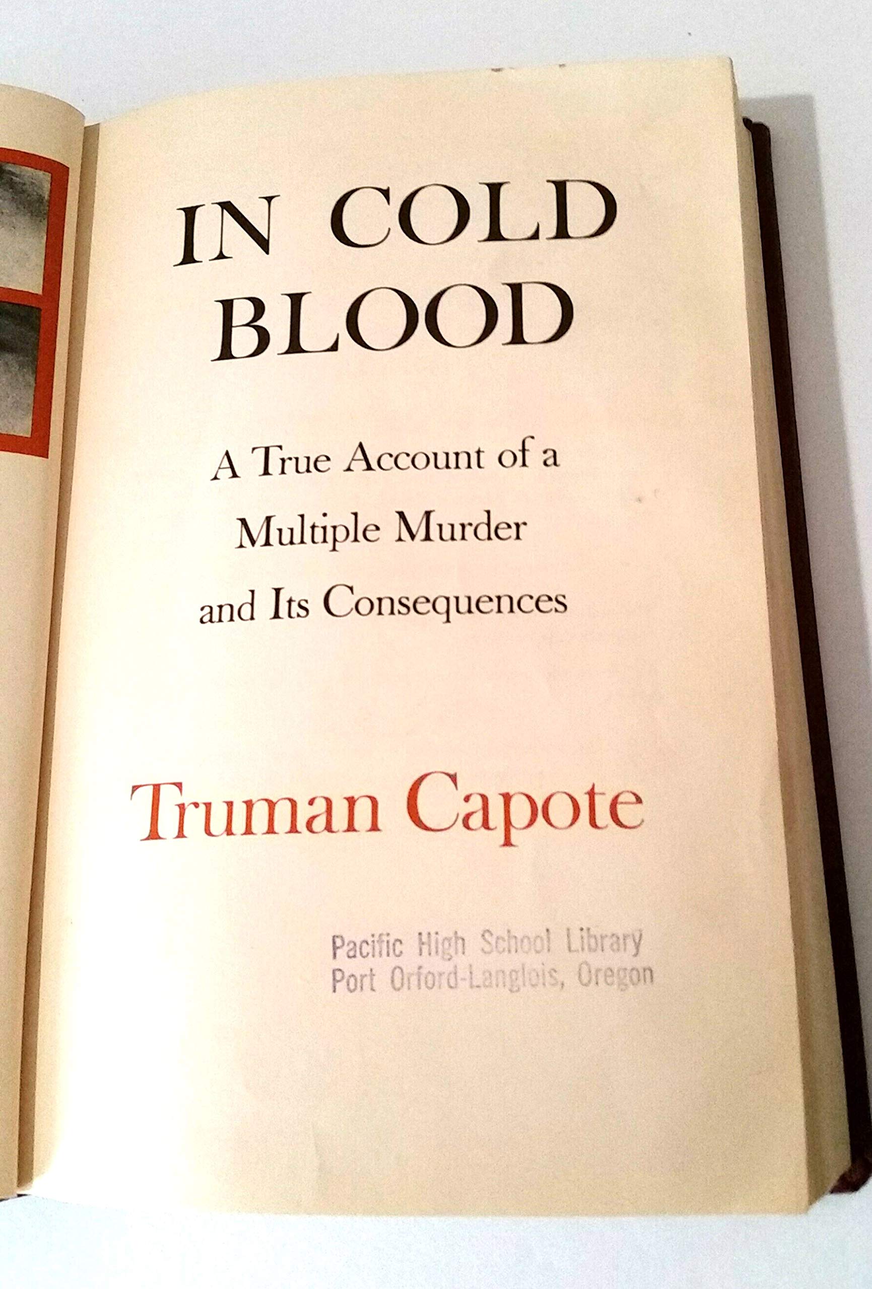 In Cold Blood" First Edition. Book Club Ed. PERFECT!!