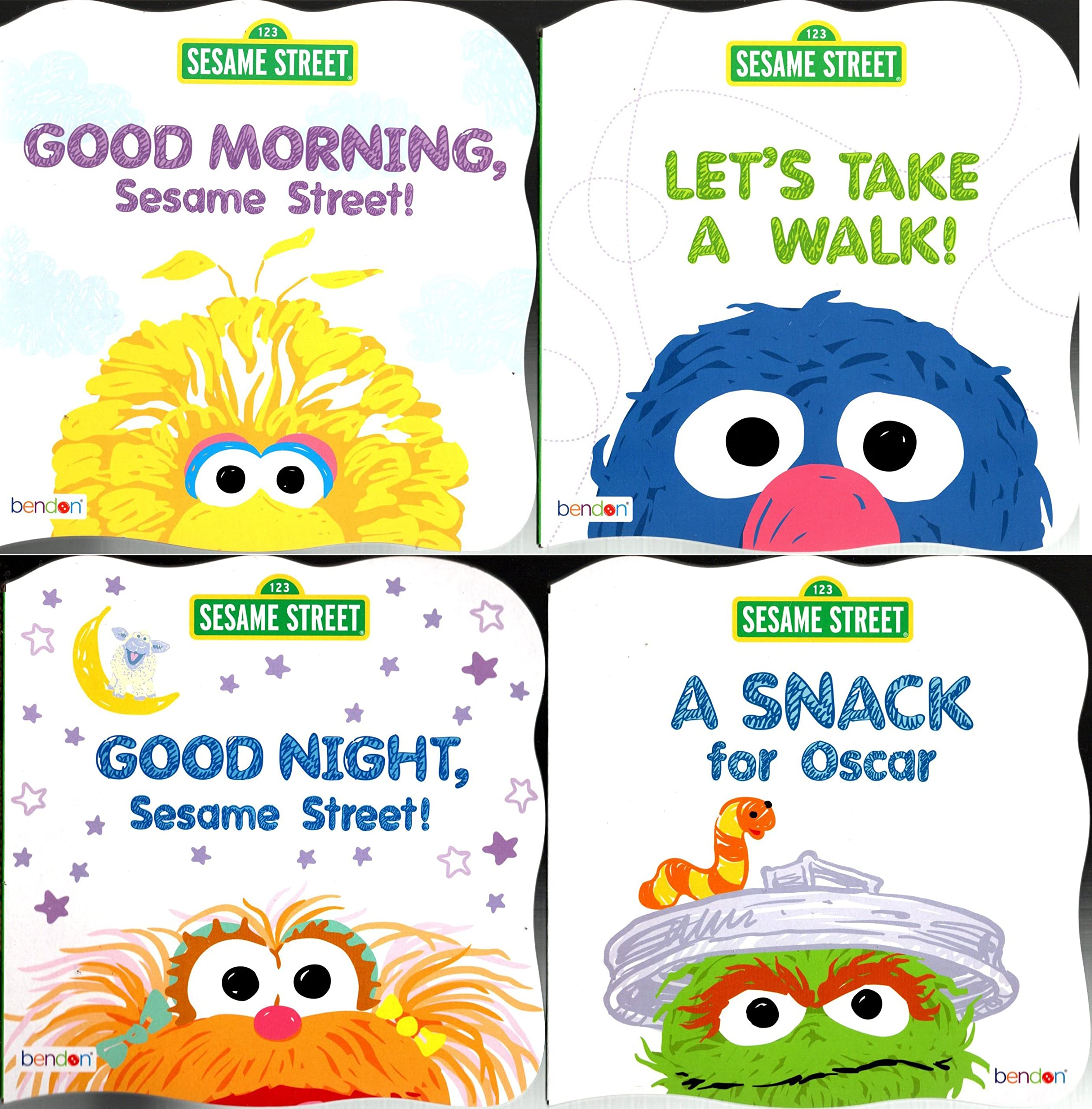 Sesame Street - Good Morning Sesame Street, Let"s take a Walk, Good Hight Sesame Street and A snack for Oscar - Children's Board Book (Set of 4 Books)