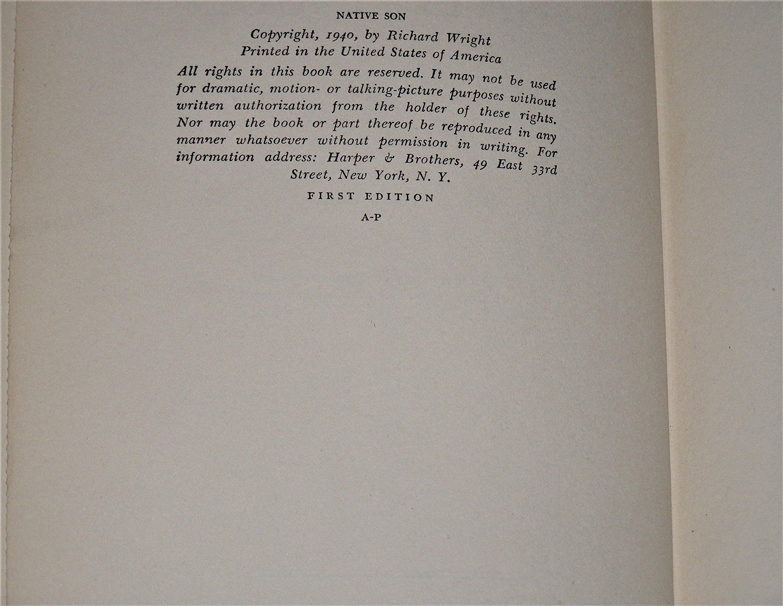Native Son By Richard Wright Hardback 1940