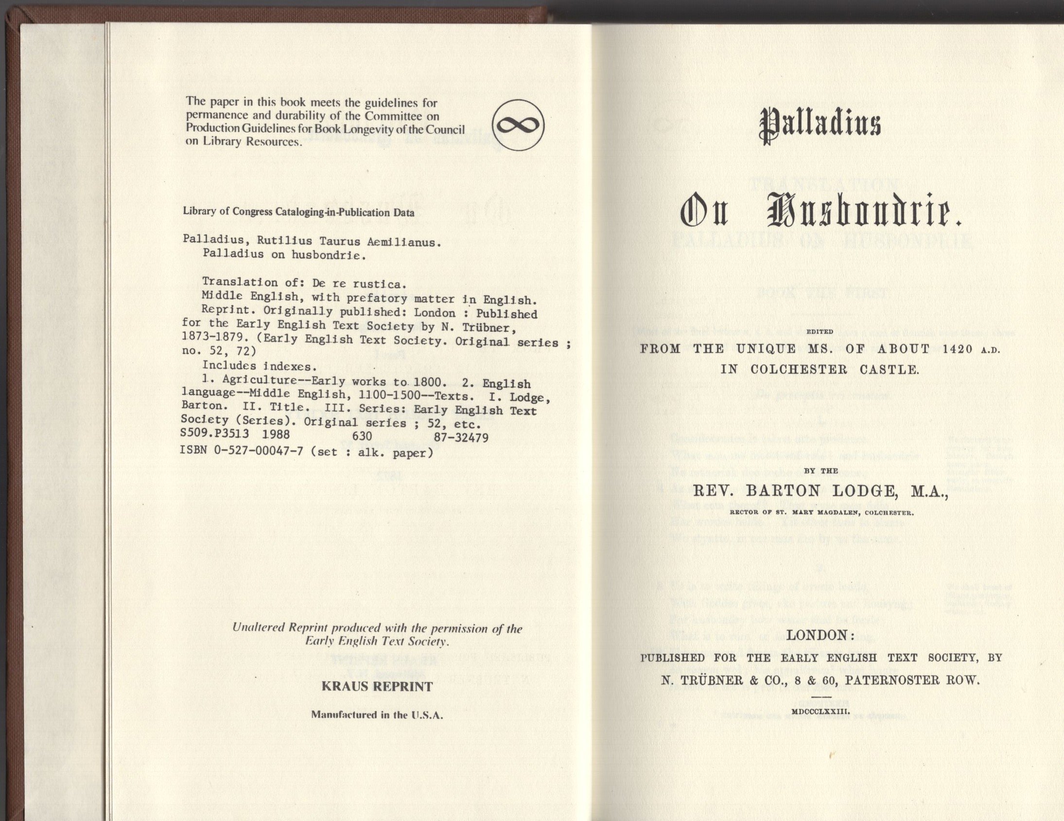 Palladius on husbondrie (Hardcover)