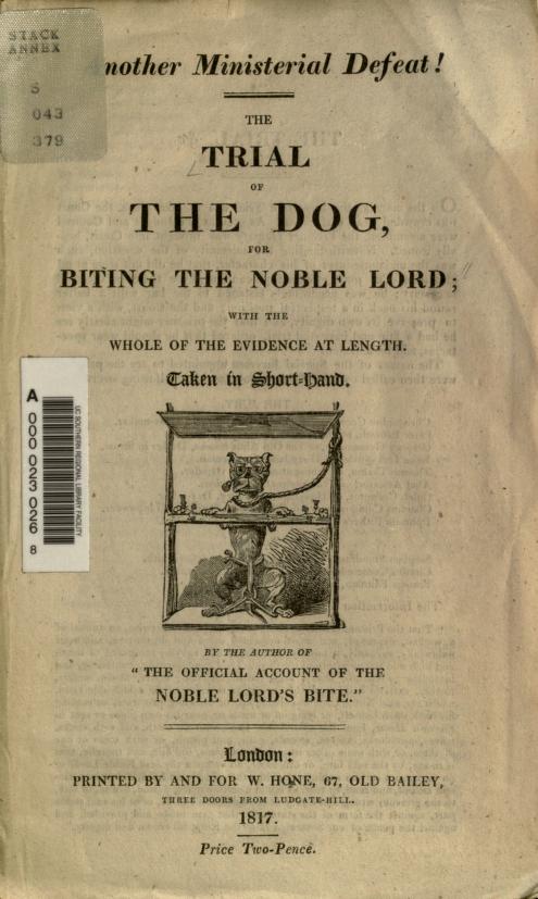 The trial of the dog for biting the noble lord (Unknown Binding)