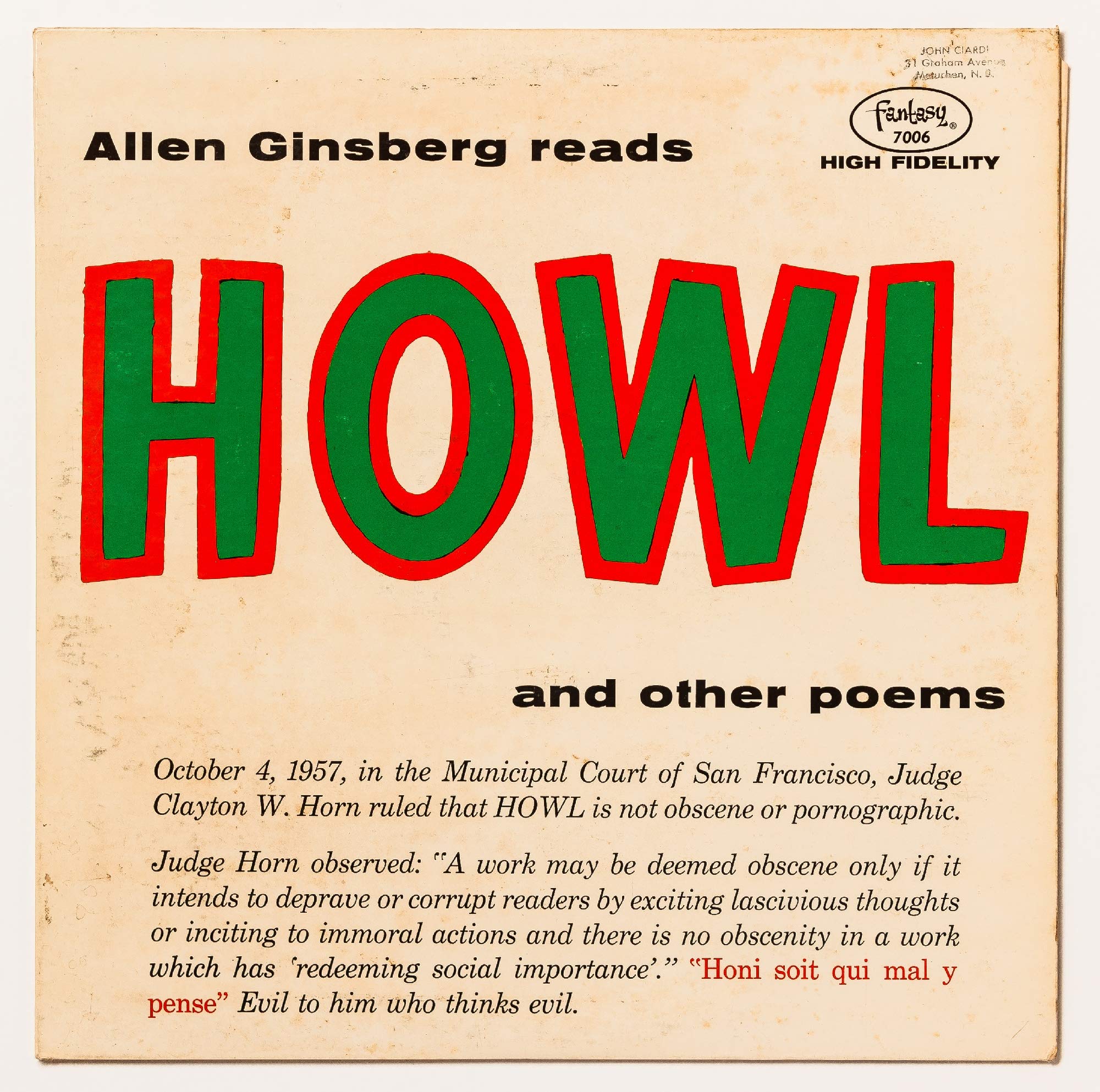(Vinyl record): Allen Ginsberg Reads Howl and Other Poems