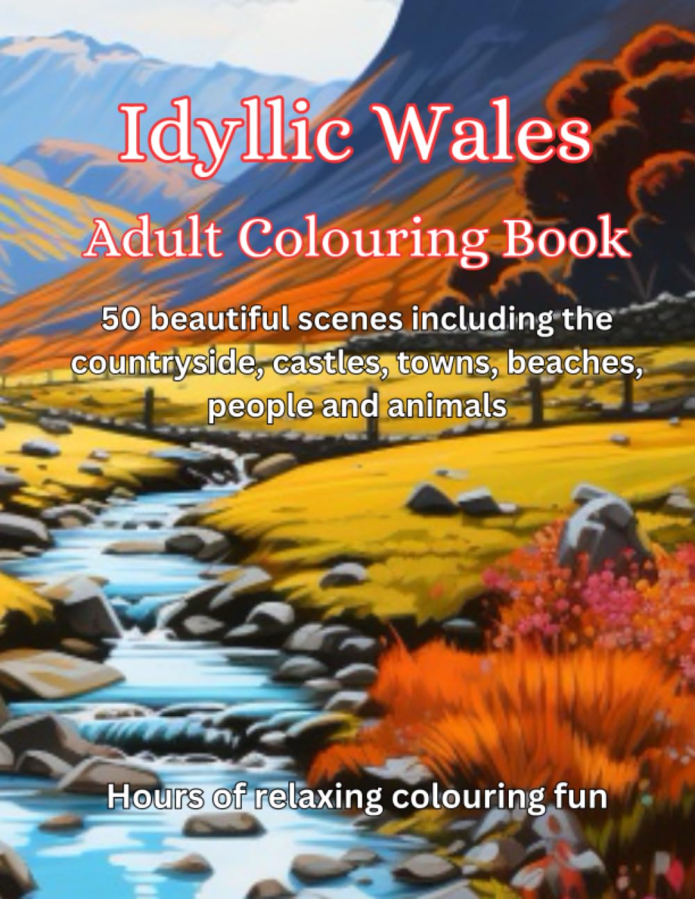 Idyllic Wales - Adult Colouring Book: 50 beautiful scenes including the countryside, castles, towns, beaches, people and animals (Paperback)