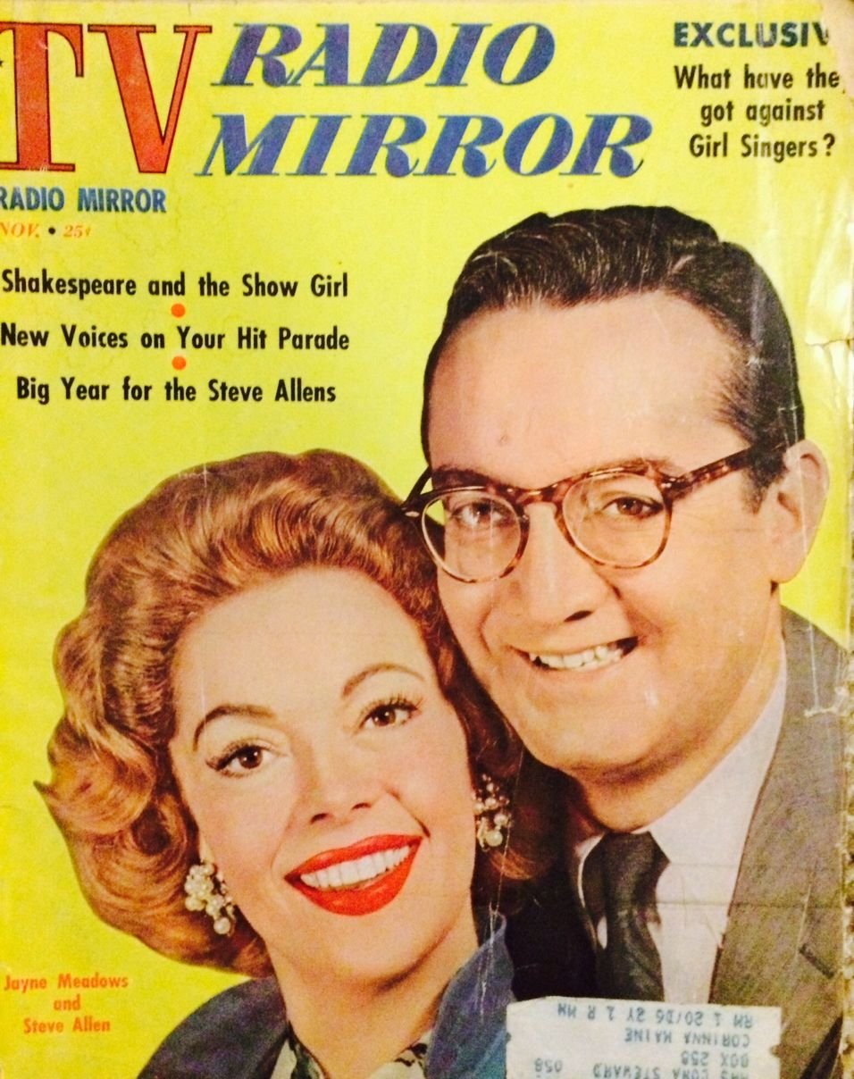TV Radio Mirror November 1957 Steve Allen and Jayne Meadows cover. INSIDE: Madeleine Carroll Jerry Lewis, Jack Webb. (Paperback)