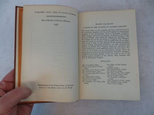 Rare Ellen Glasgow BARREN GROUND 1st Modern Library 1936 [Hardcover] unknown